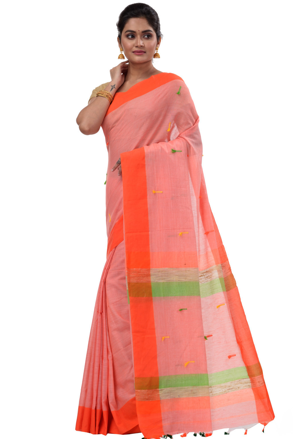 Pink Pure Cotton Clacial Desigined Hand Loom Saree (122)